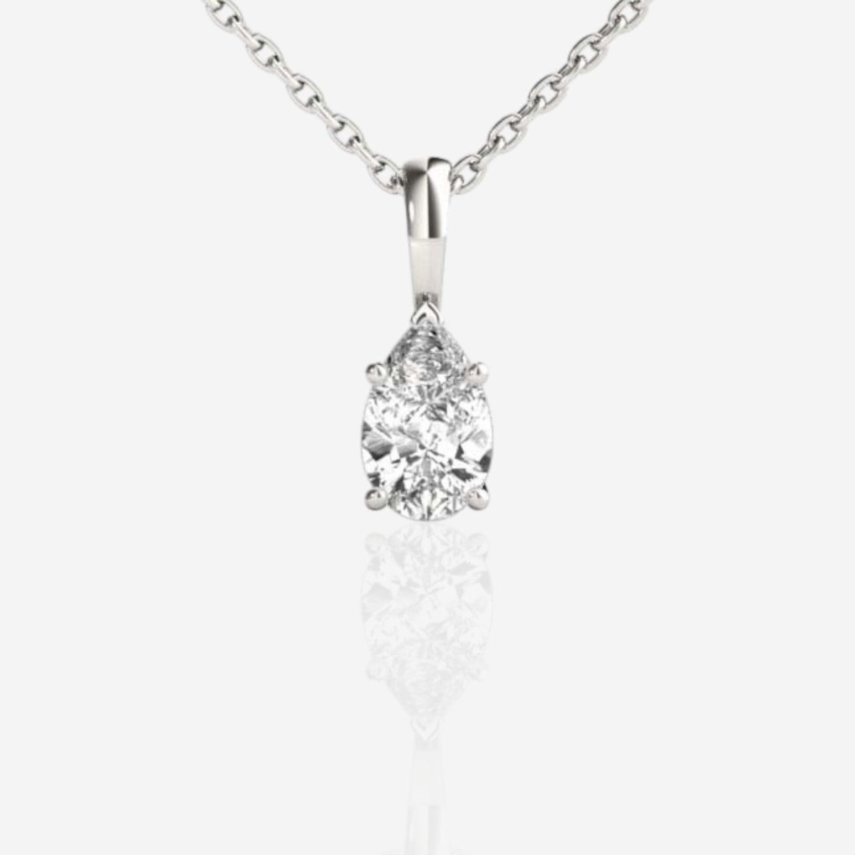 2 Ct Pear Lab Created Grown Diamond Solid 14K White Gold Pendant Necklace 18’’
