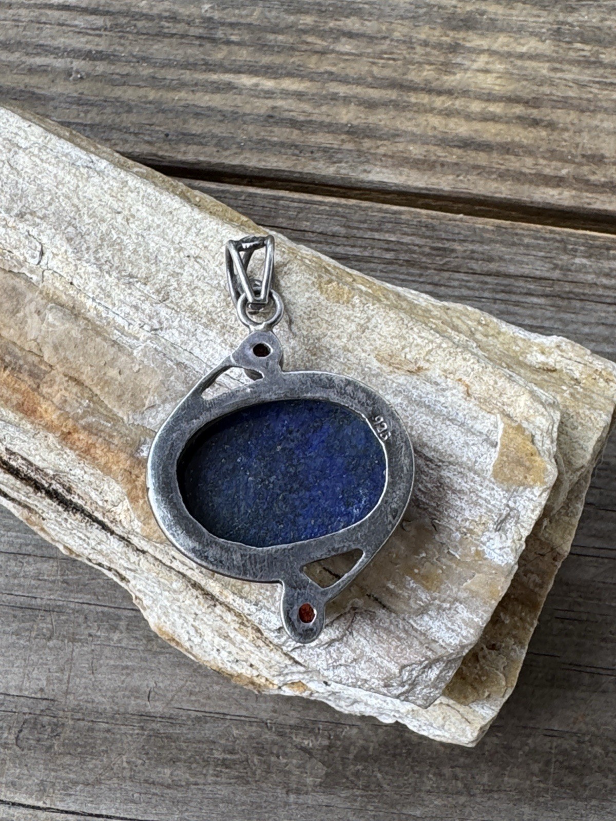 Sterling Silver Pendant with Lapis and Garnet