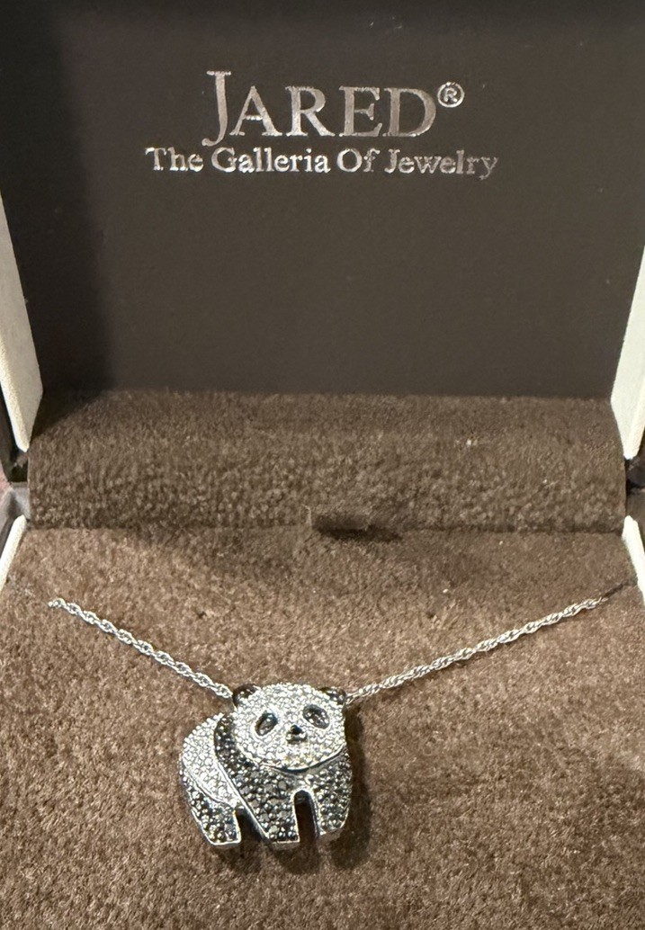 HN/Jared Sterling Silver Panda Charm Pendant Necklace w/ Black & White Diamonds