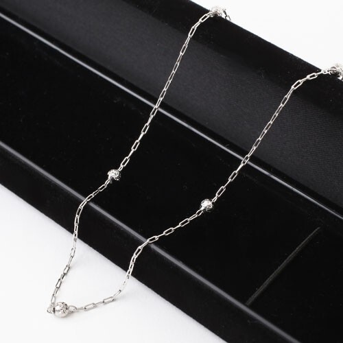 Pt850 Solid Platinum Oval Cable Chain Necklace Adjustable 17″ Faceted Beads Sta.