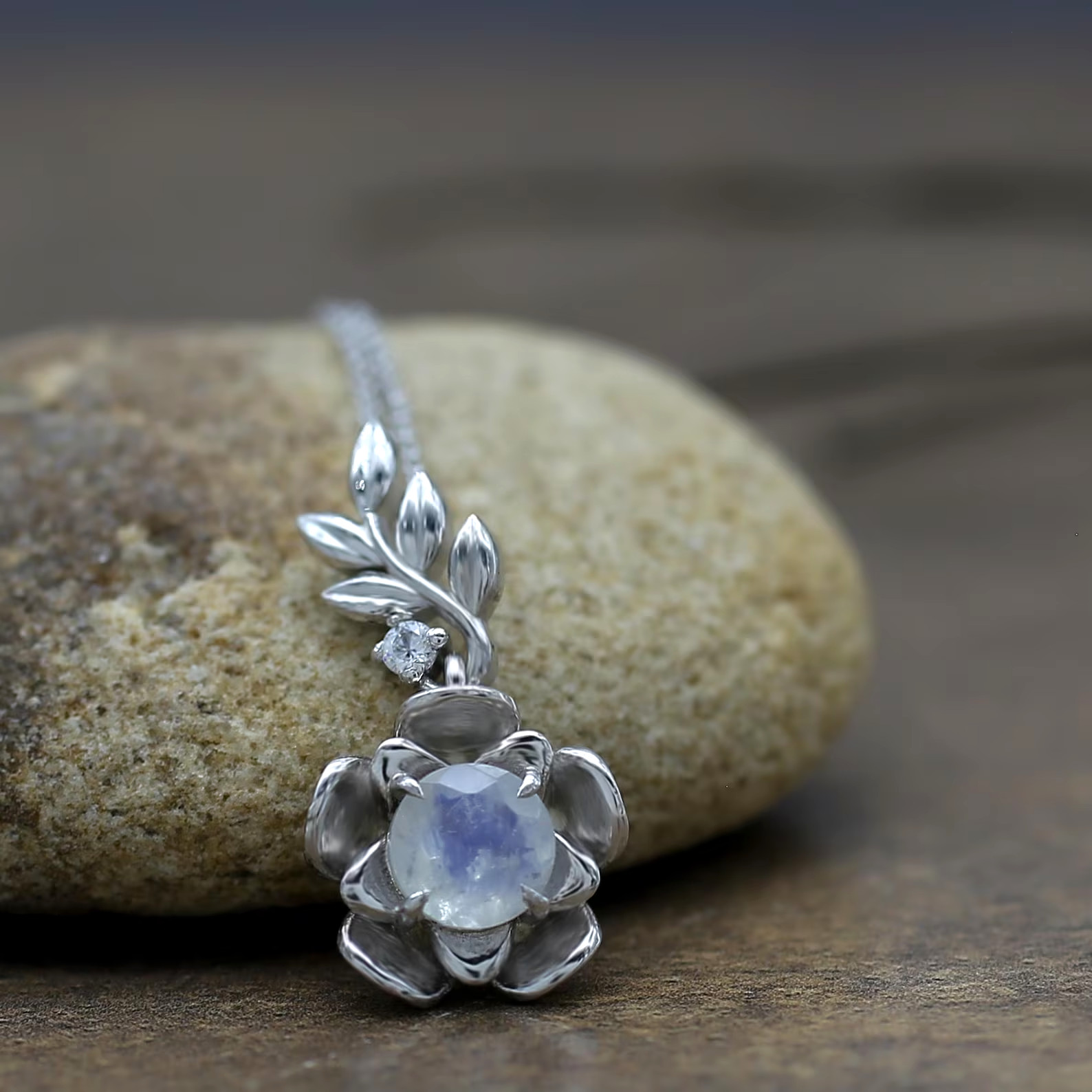 Rainbow Moonstone Floral pendant 925 Sterling Silver Pendant Gift For Him