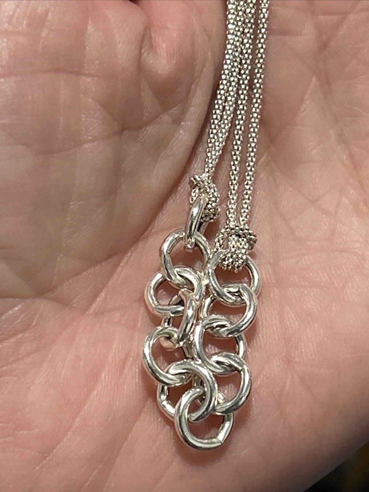 Sterling Silver Double Popcorn Link Necklace with Large Round Link Front (6.42g)
