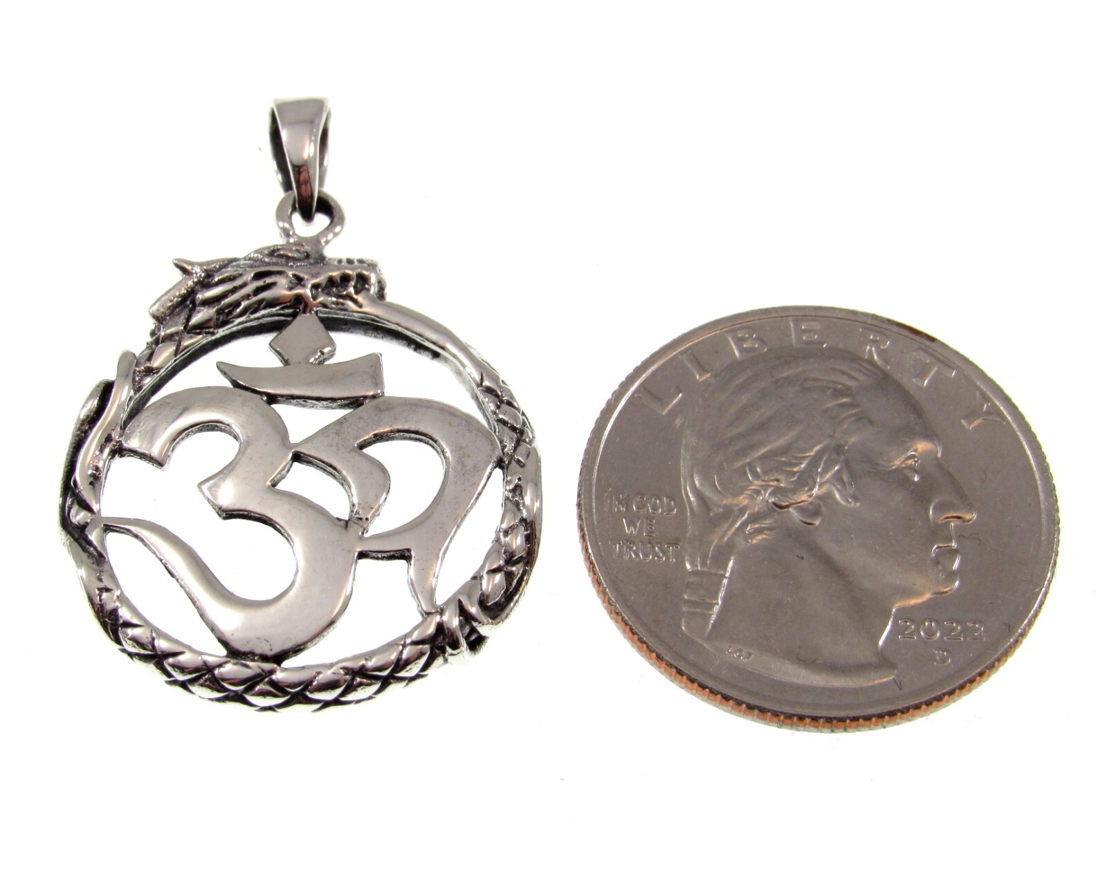 Solid 925 Sterling Silver Snake/Serpent/Dragon OUROBOROS OM / OHM / AUM Pendant
