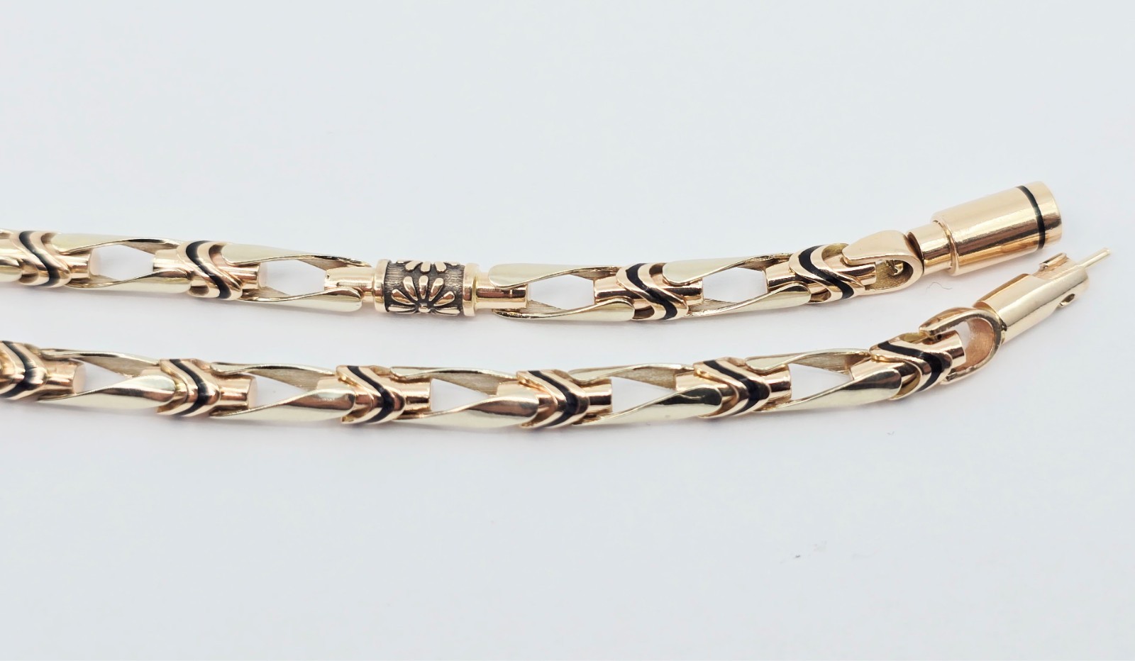 Fancy 14K Two Tone Multi Color Gold Custom Enamel Link Chain Necklace – 24.25″ L
