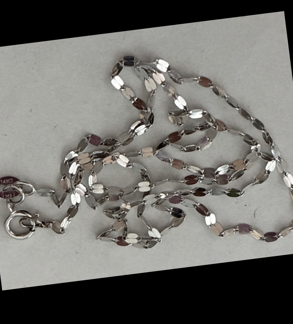 14K Solid WG White Gold Mirror Link Chain Necklace Choker 16″ Sparkle
