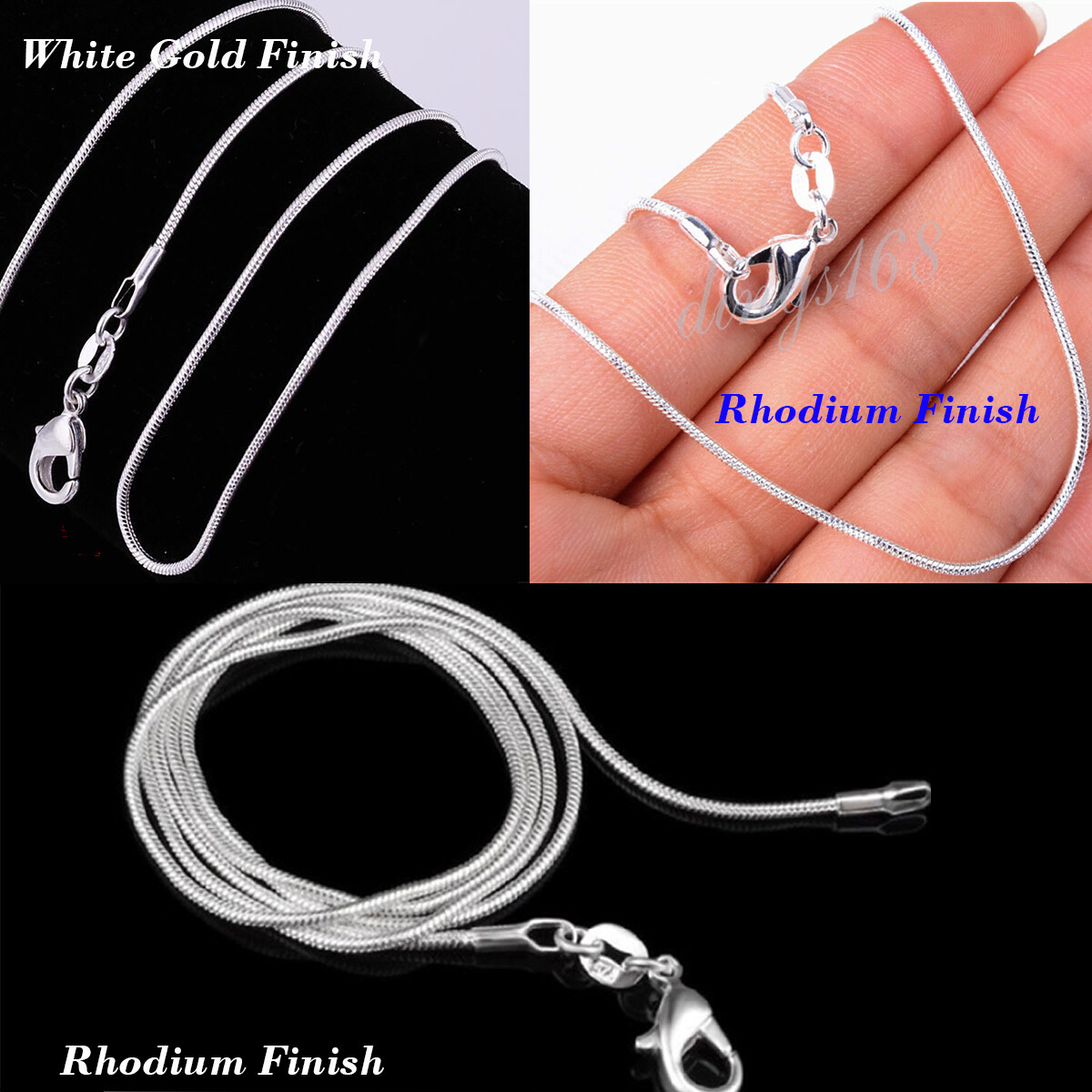 Round Snake Chain Necklace/925 Sterling Silver/16″-38″inch/0.9mm/1.2mm/1.6mm/2mm