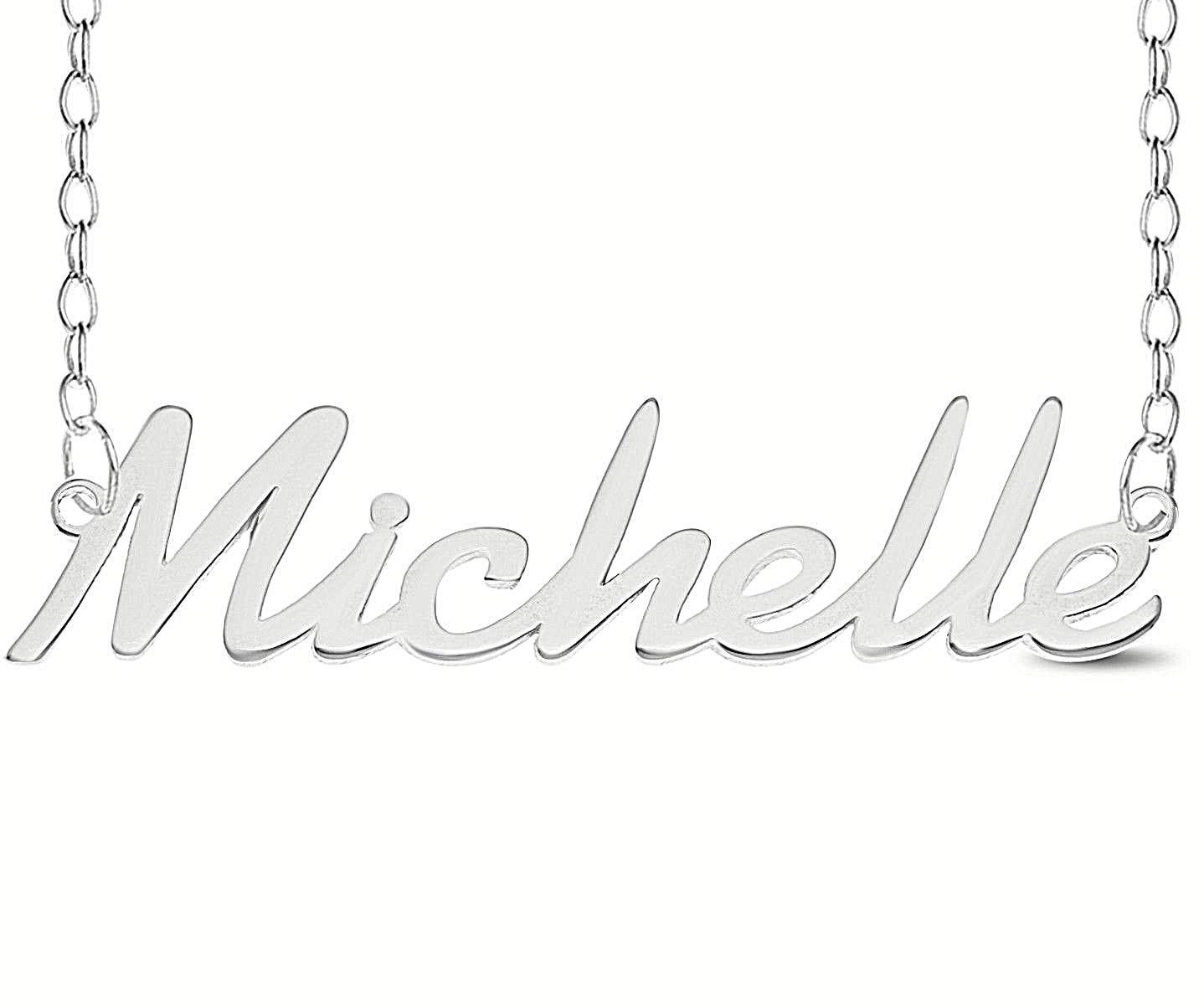 Michelle Name Plate Necklace Pendent Sterling Silver female Personalized Custom