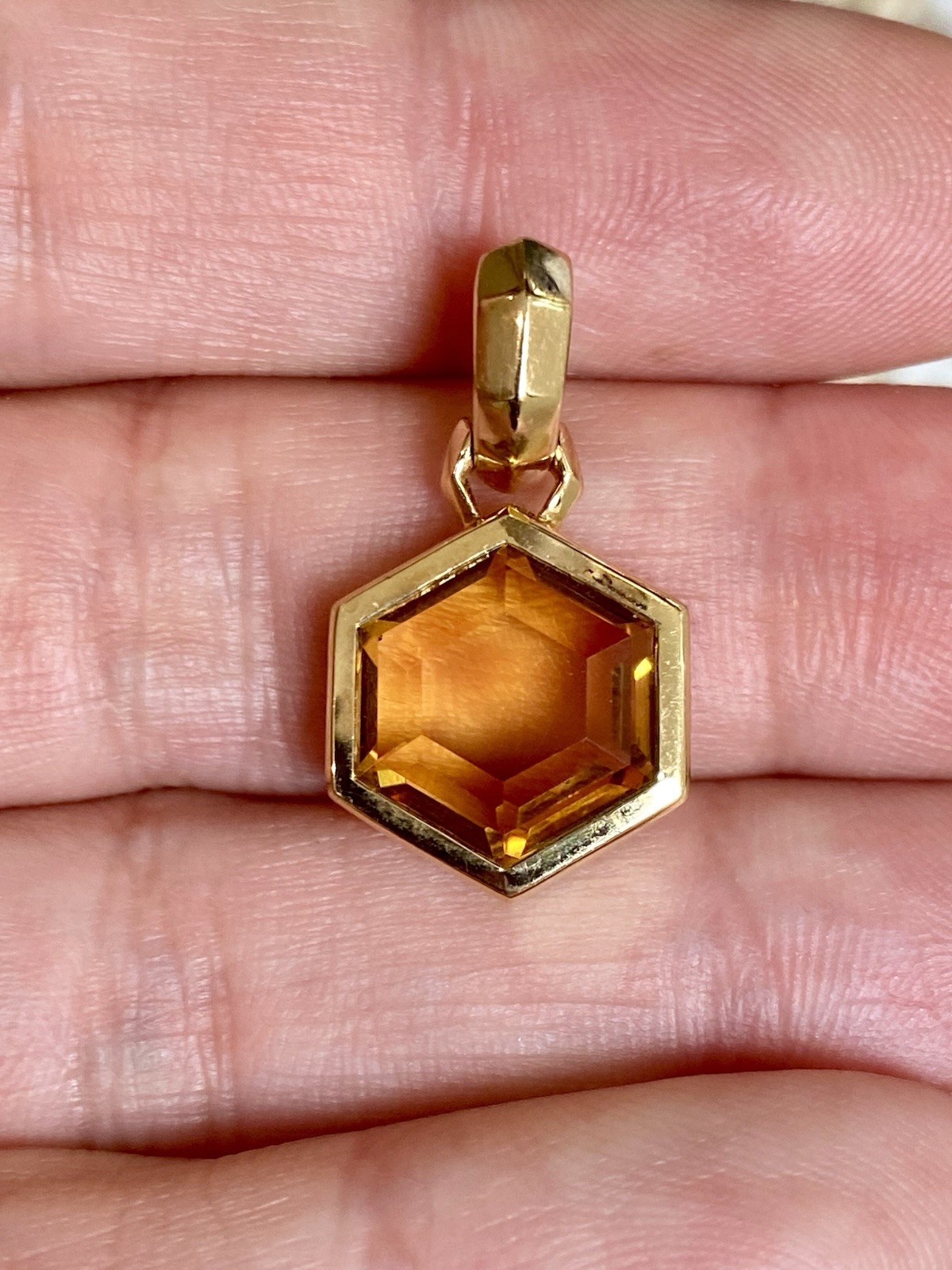 David Yurman 18k Yellow Gold Citrine Hexagon Amulet Enhancer Pendant 1” $2K