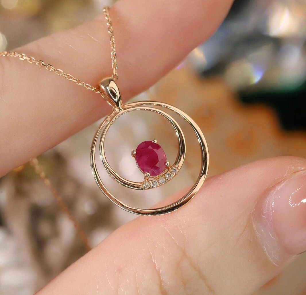 Lab Created Ruby & Moissanite Pendant Gold Plated 925 Silver Pendant For Him