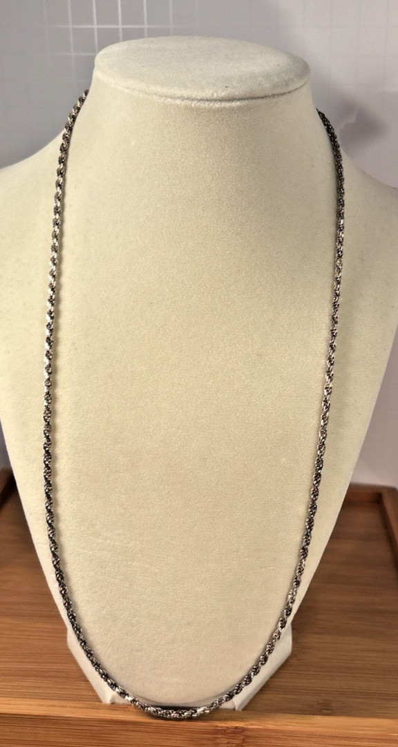 Vintage Solid Sterling Silver Rope Chain Necklace 22” Italy 925 marked 15g