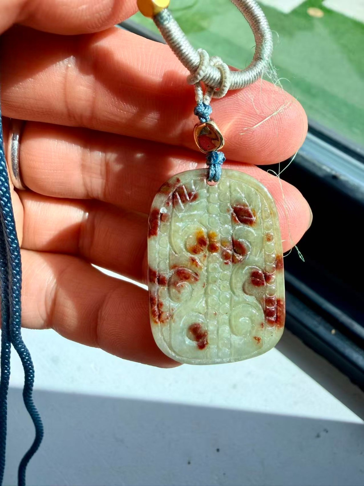 Jadeite burma pendant bright red flower sagin type A burmese jade translucen 牛血红