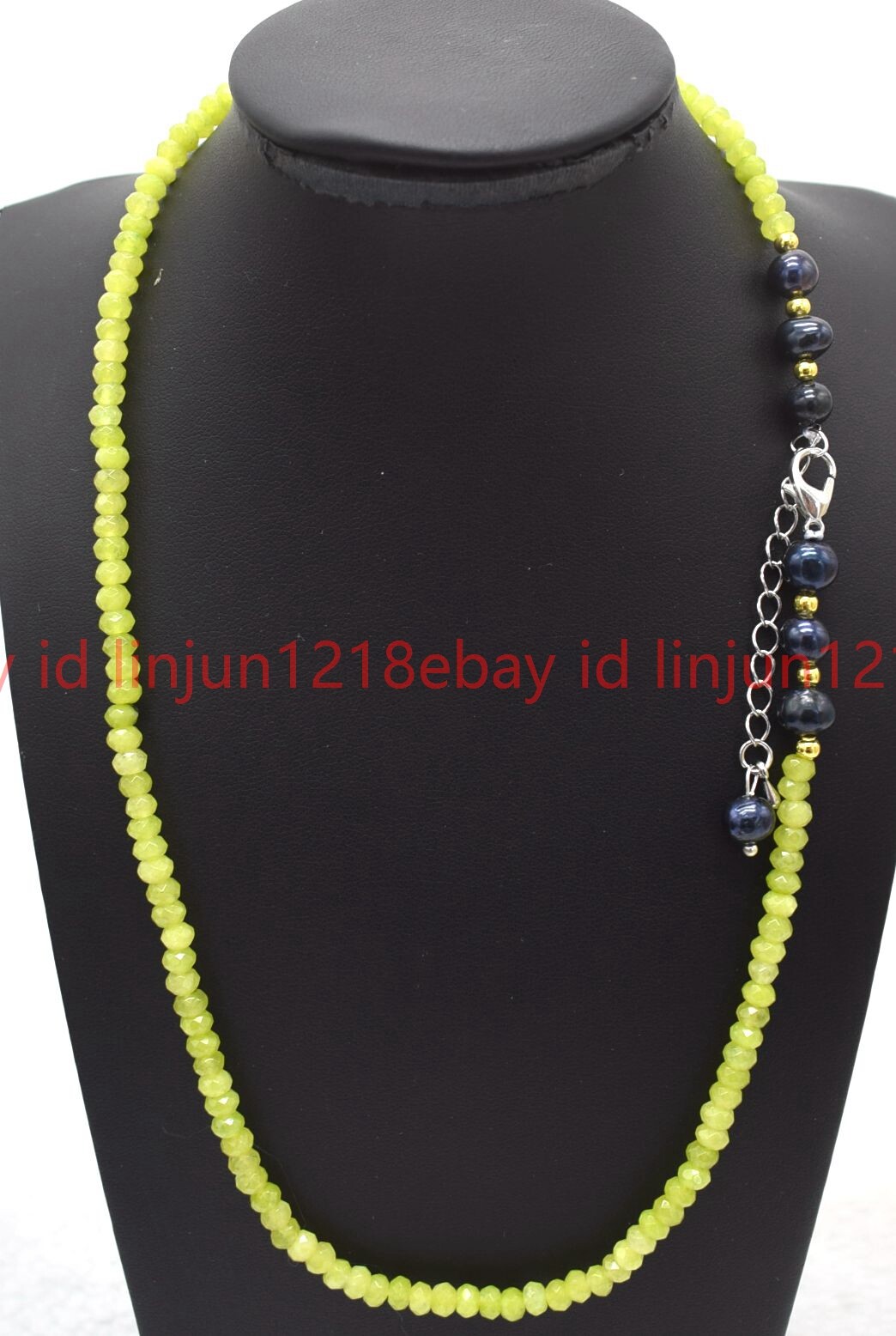 Faceted 2x4mm Green Peridot Rondelle Gemstone Beads Black Pearl Necklace 16-28in