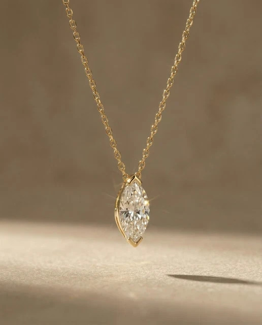 Solitaire 2 Ct Marquise Cut Lab-Created Diamond Pendant 14K Yellow Gold Plated