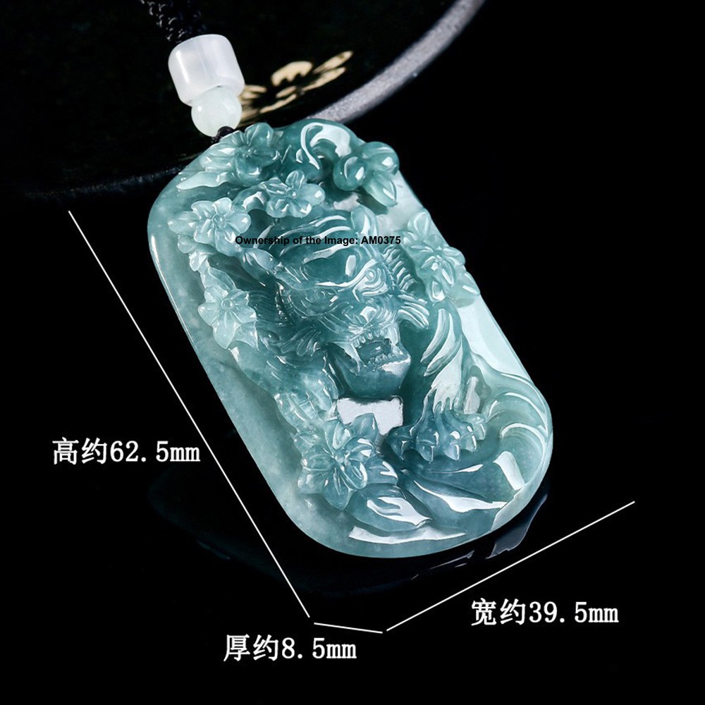Natural Grade A Jadeite ICY Blue Jade Tiger Pendant Hand-Carved Fine Jewelry