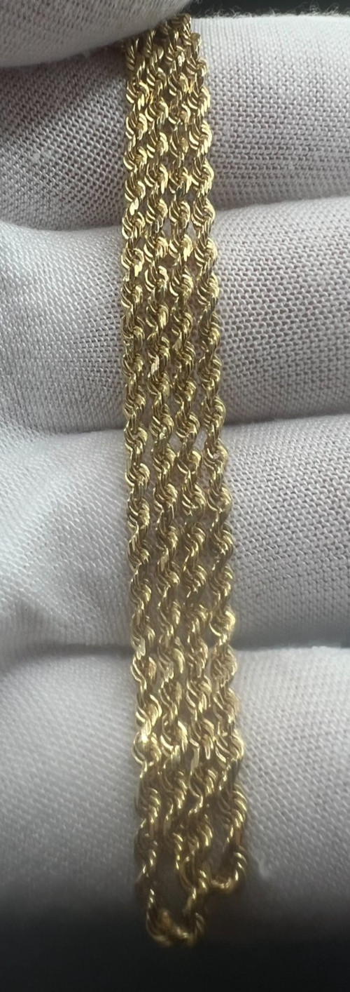 Solid 14K Yellow Gold Rope Chain Necklace 5.8 Grams, 16 Inches, 2mm