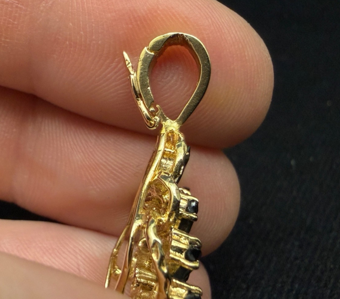 14K 585 Solid Yellow Gold Marquise Blue Sapphire & Diamond Pendant 5.28g