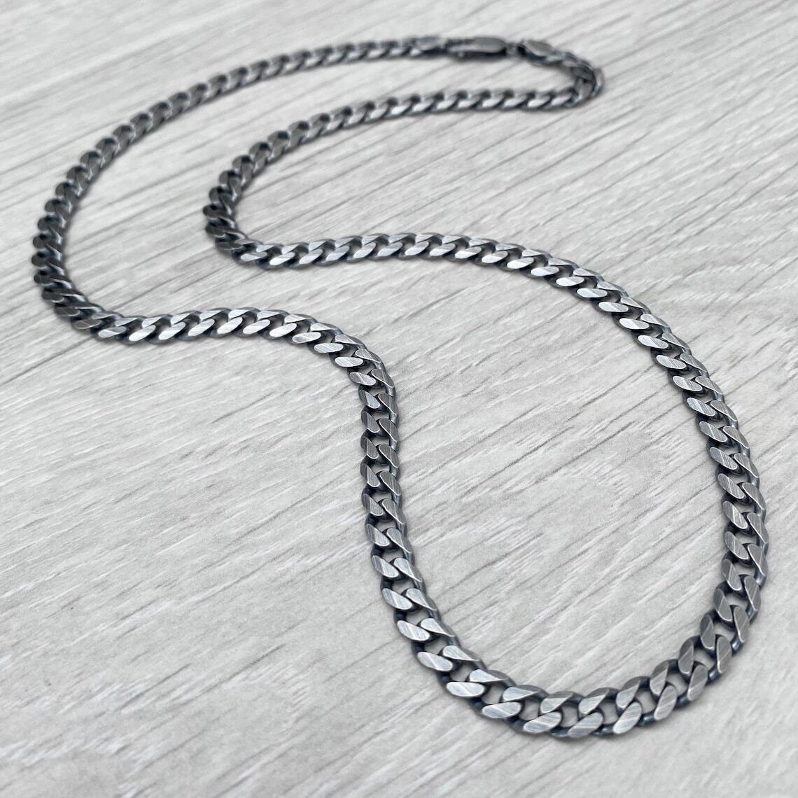 925 Sterling Silver Italian Solid Flat Cuban Curb Link Chain 5.7mm, Gunmetal