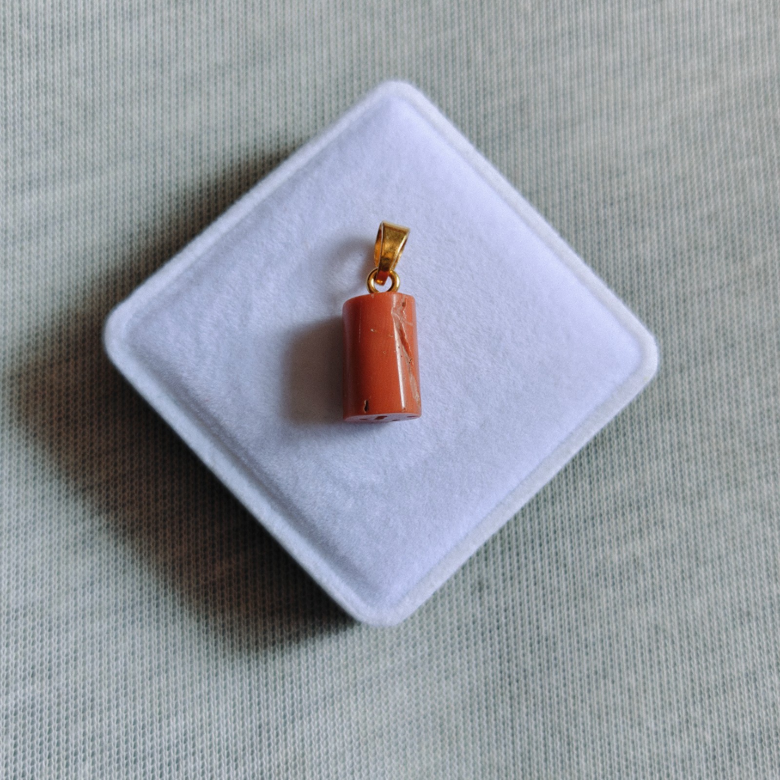 Natural Italian Orange Coral Tube Brass Pendant Handmade Coral Gemstone Jewelry