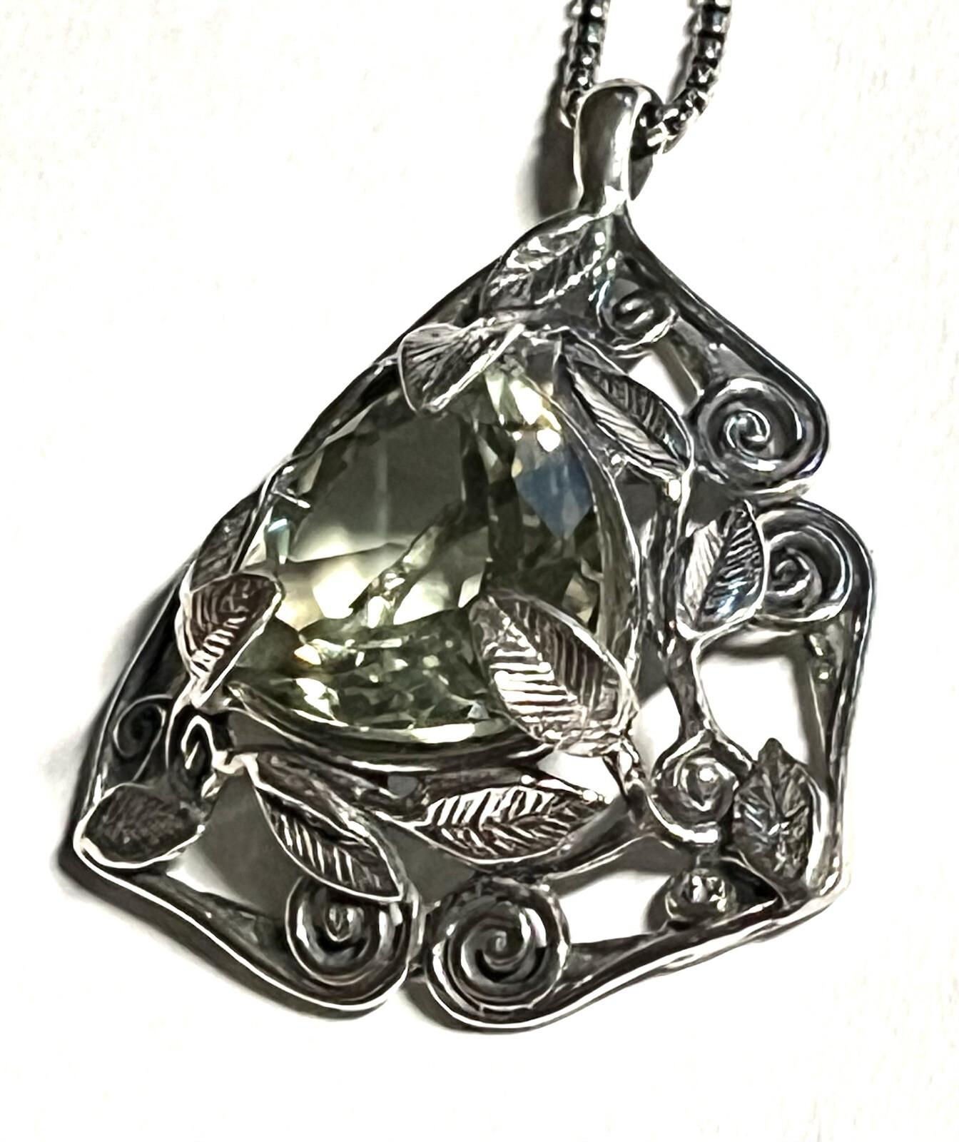 NWT Or Paz Sterling Silver 925 Trillion Prasiolite Pendant 18” Chain Israel PZ
