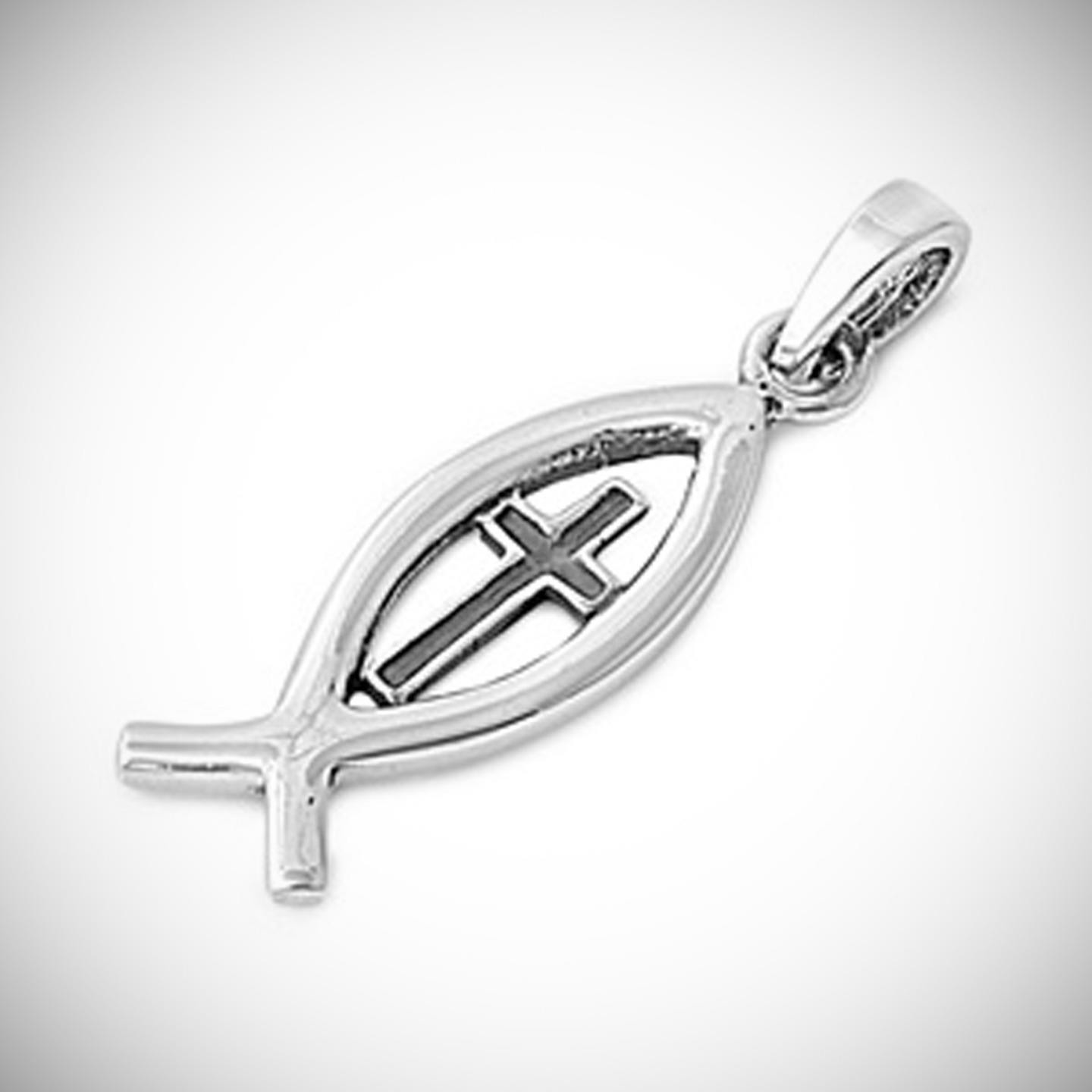 Ichthys & Cross Pendant – SOLID ‘925’ Sterling Silver – Add your own chain!
