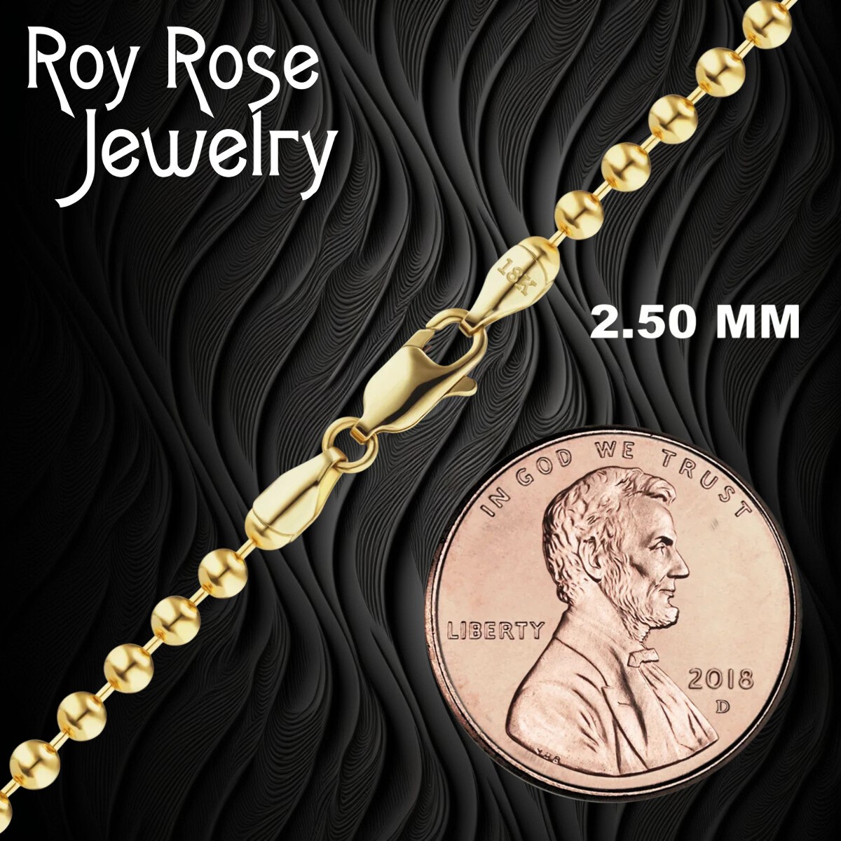 18K Yellow Gold Solid Round Bead Necklace Chain