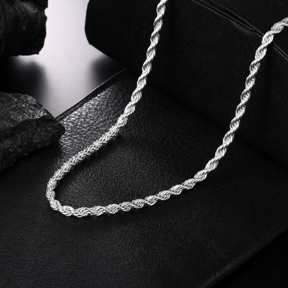 925 Sterling Silver Italian Rope Chain Men’s Necklace 4mm – NEW