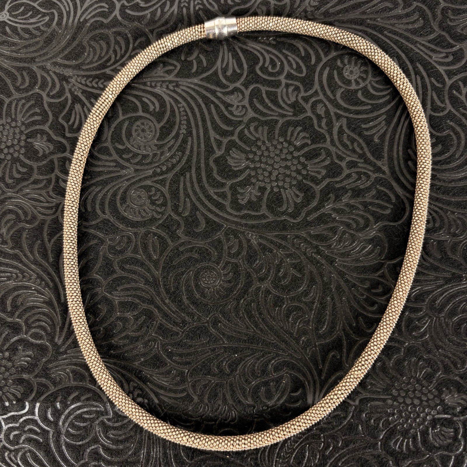 Sterling Silver Rose Gold Tone Mesh Ball Popcorn 17″ Magnetic Closure Necklace