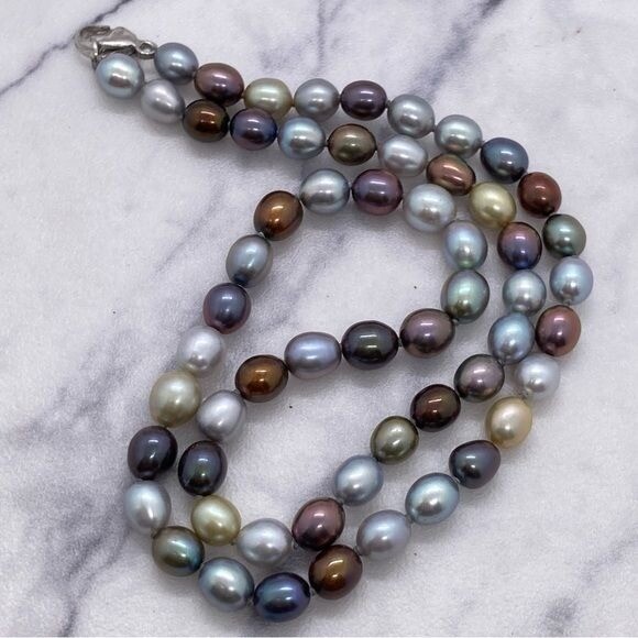 Honora Pearl Necklace 925 Clasp Multicolored Pearls About 18” Long Luster