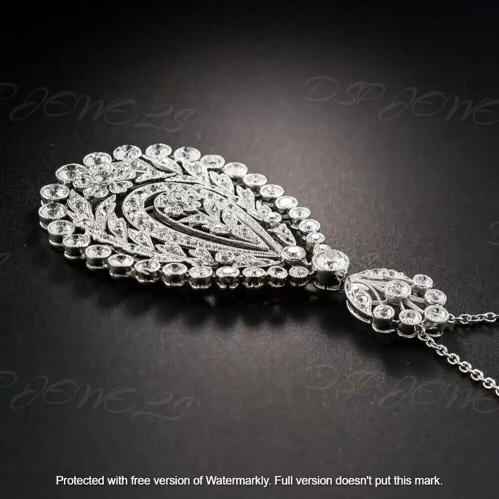 2Ct Lab Created Diamond Round Teardrop Cluster Pendant 14K White Gold Plated 18′