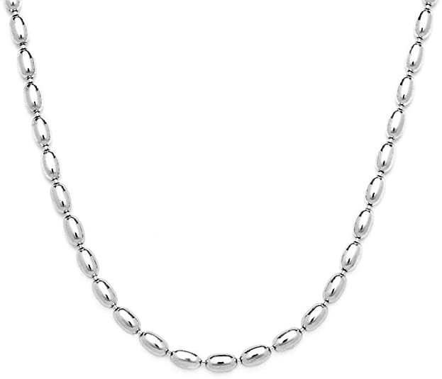 Men & Women 925 Sterling Silver 3MM Oval Bead Chain Necklace Sizes 16″-36″ Italy