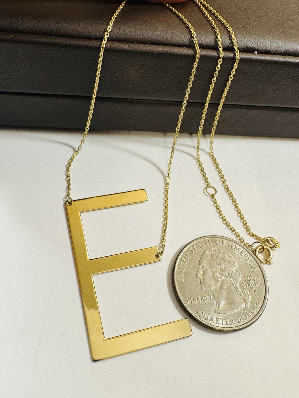 RARE 18K 750 Fine Gold Letter E initial Necklace 16.5/17.5” Long 1mm 4.3g