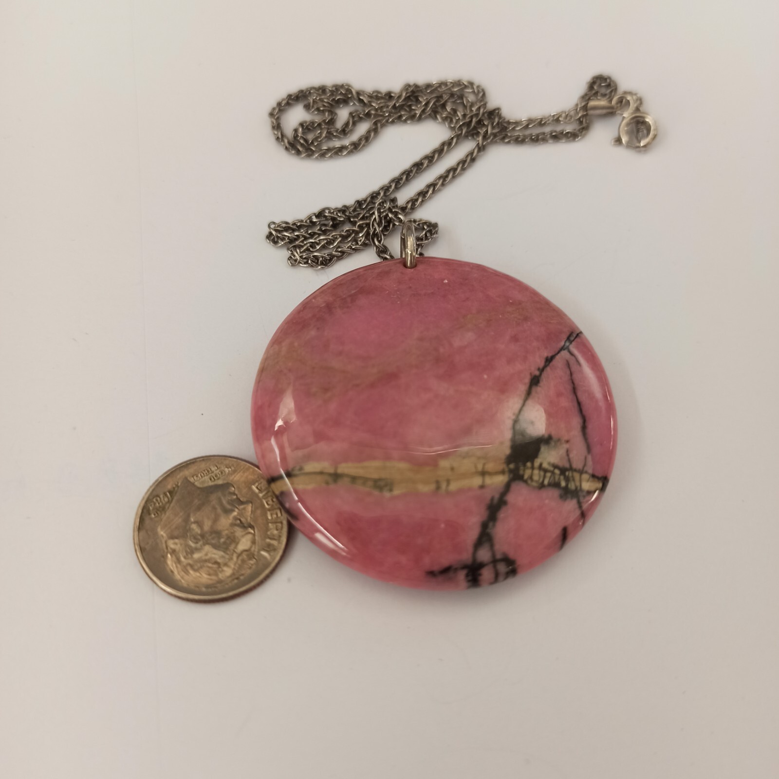 Natural Stone Pendant Sterling Silver Necklace Huge Natures Abstract Art Pink
