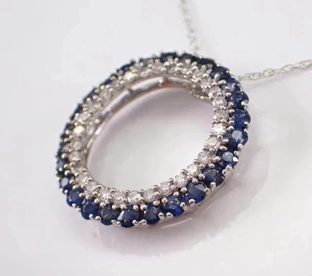 2 Ct Round Cut Lab Created Blue Sapphire 14K White Gold Plated Circle Pendant