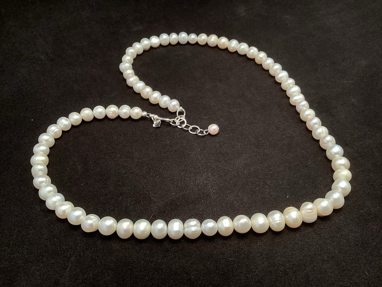 Handmade Sterling Silver White Cultured Freshwater Pearl Necklace 20.5-21.5”