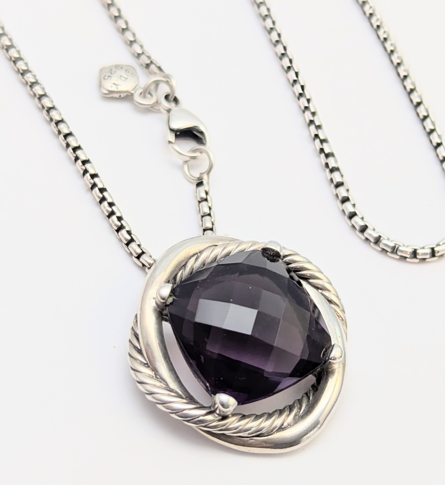 DAVID YURMAN Sterling Silver Cushion Cut Amethyst Infinity Knot Necklace Pendant