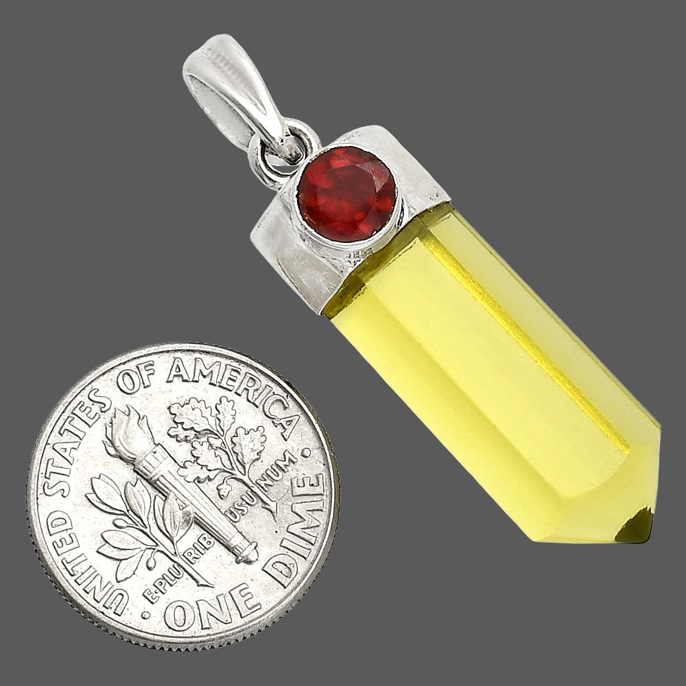Natural Lemon Quartz Point & Garnet 925 Sterling Silver Pendant Jewelry P-1107