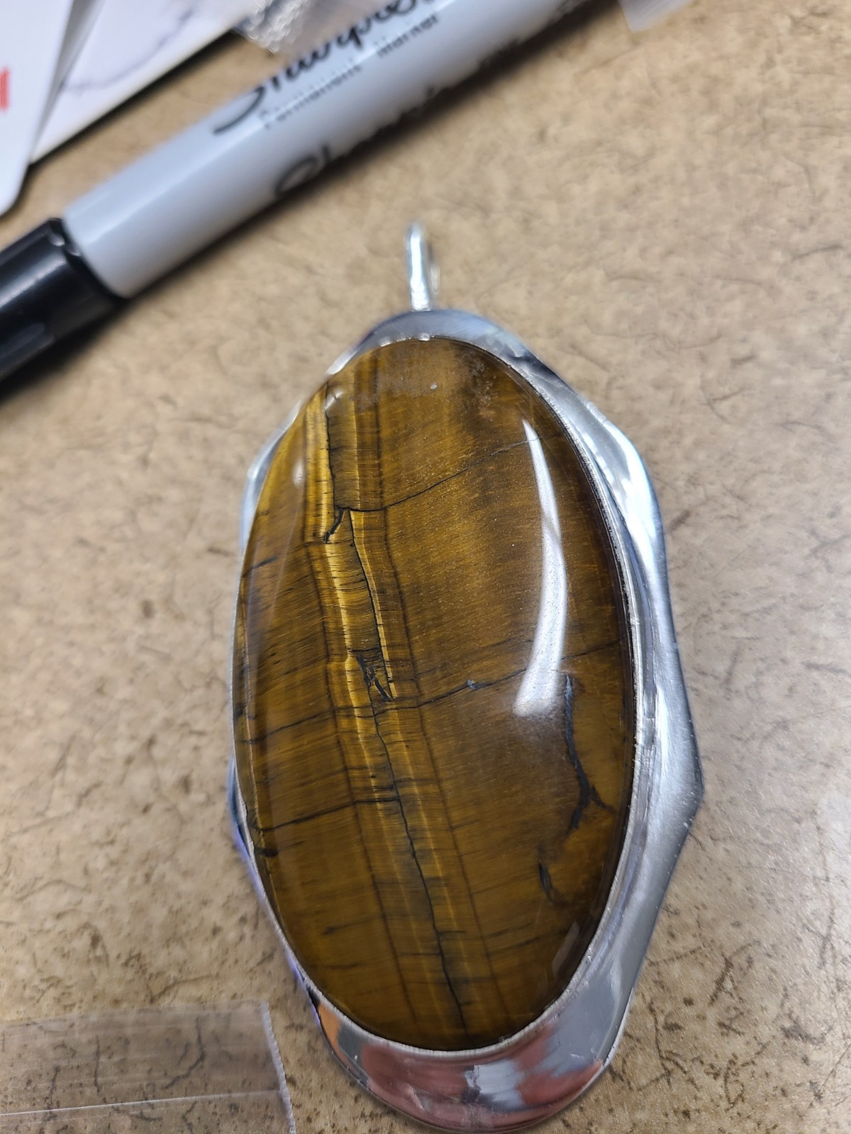 3.5″ Tiger’s Eye Sterling Silver Pendant
