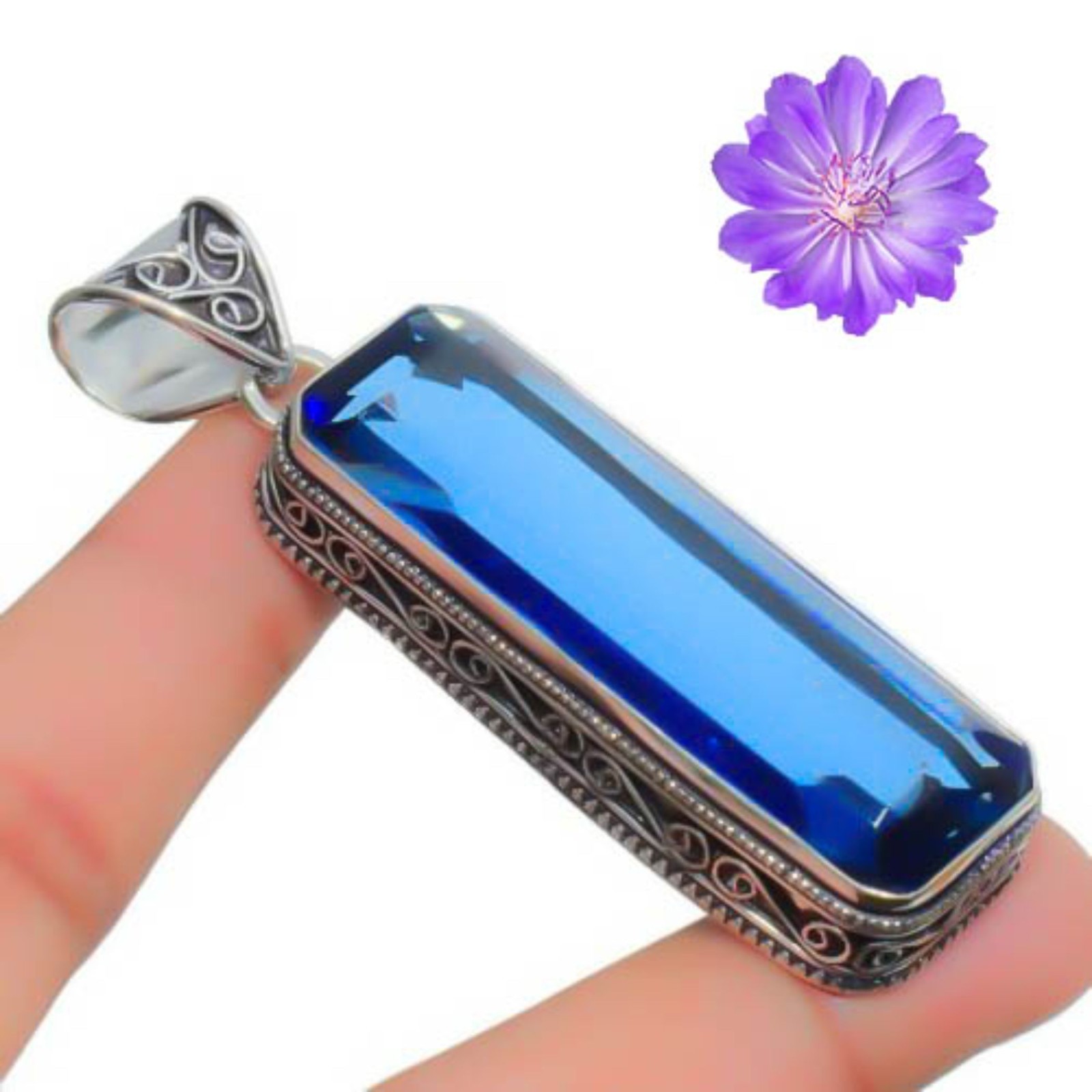 London Blue Topaz Gemstone 925 Sterling Silver Pendant Handmade Jewelry Gift