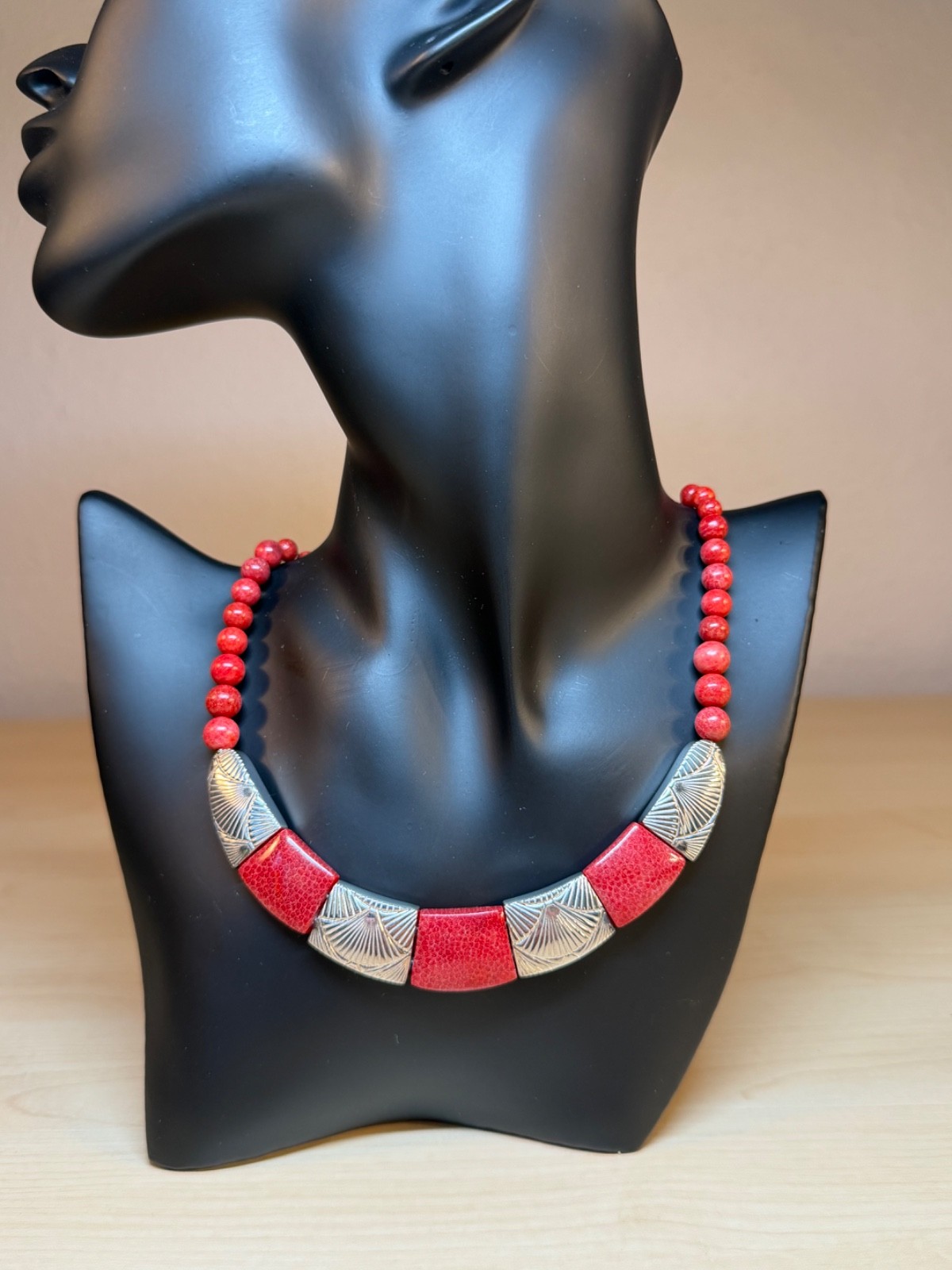 JAY KING Colors of Coral Hand Carved Sterling Silver Necklace Red Coral 18-21 in