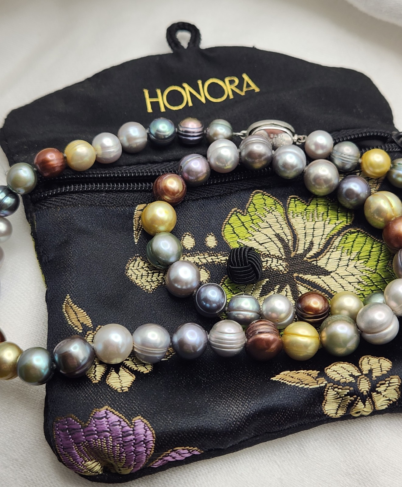 Honora Multicolor Round Pearl Beaded Strand Necklace Signed 925 Box Clasp 18″