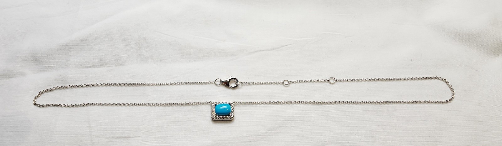 Wonderful Sterling Silver Turquoise Clear Stone Rectangle MLD 18” Necklace
