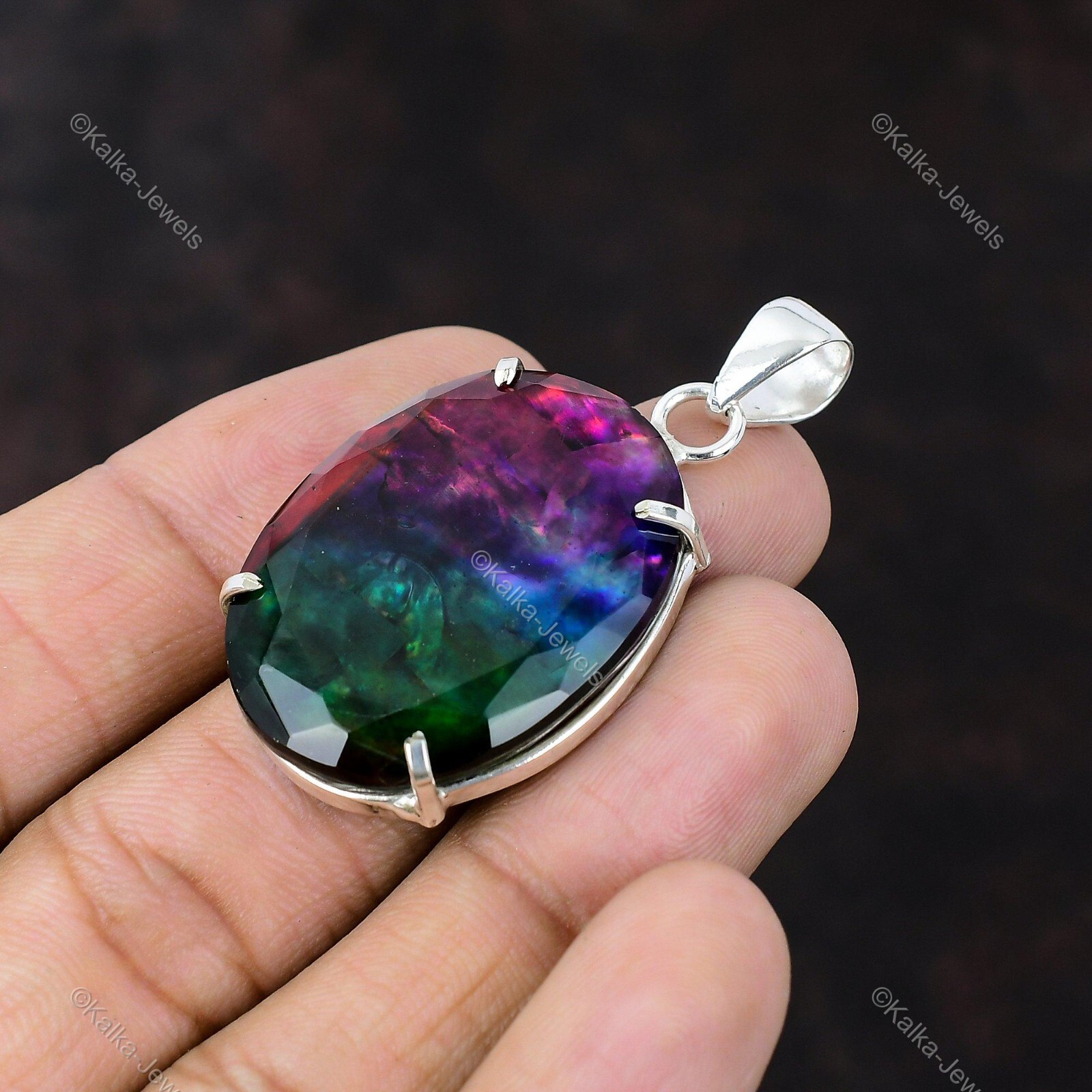 Gift For Women Jewelry Pendant 925 Sterling Silver Natural Ammolite Gemstone