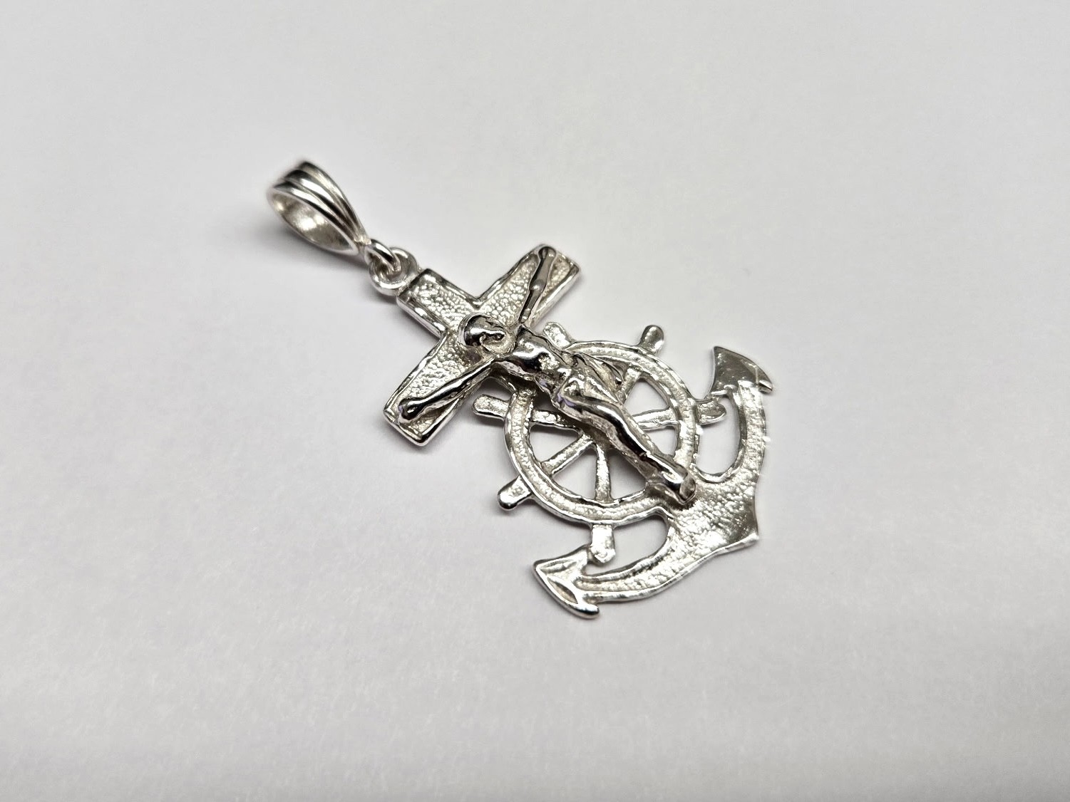 925 Sterling Silver Anchor Mariner Crucifix Cross Pendant 1 1/2 Inch Tall (38mm)