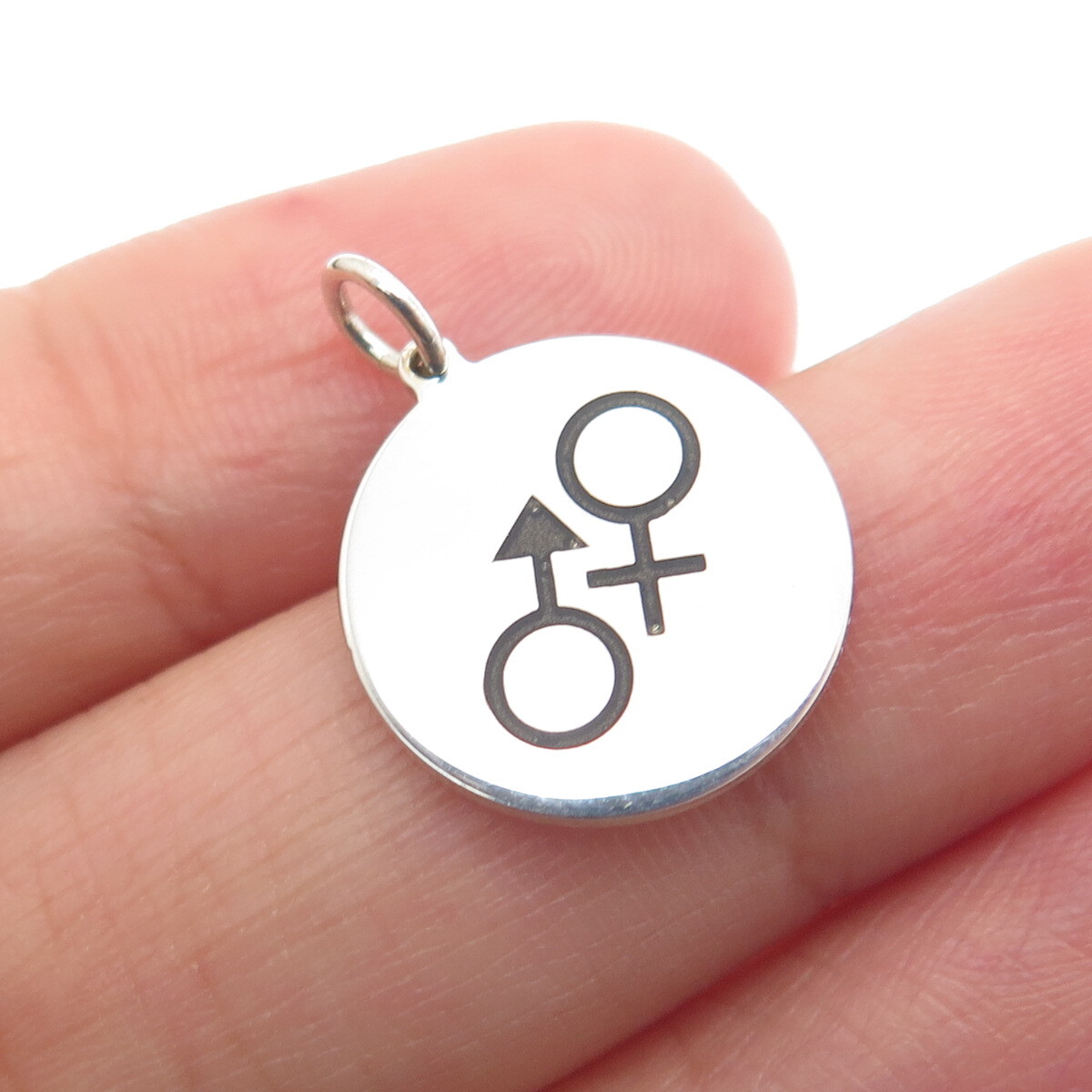 925 Sterling Silver Black Enamel Male & Female Sign Minimalist Charm Pendant