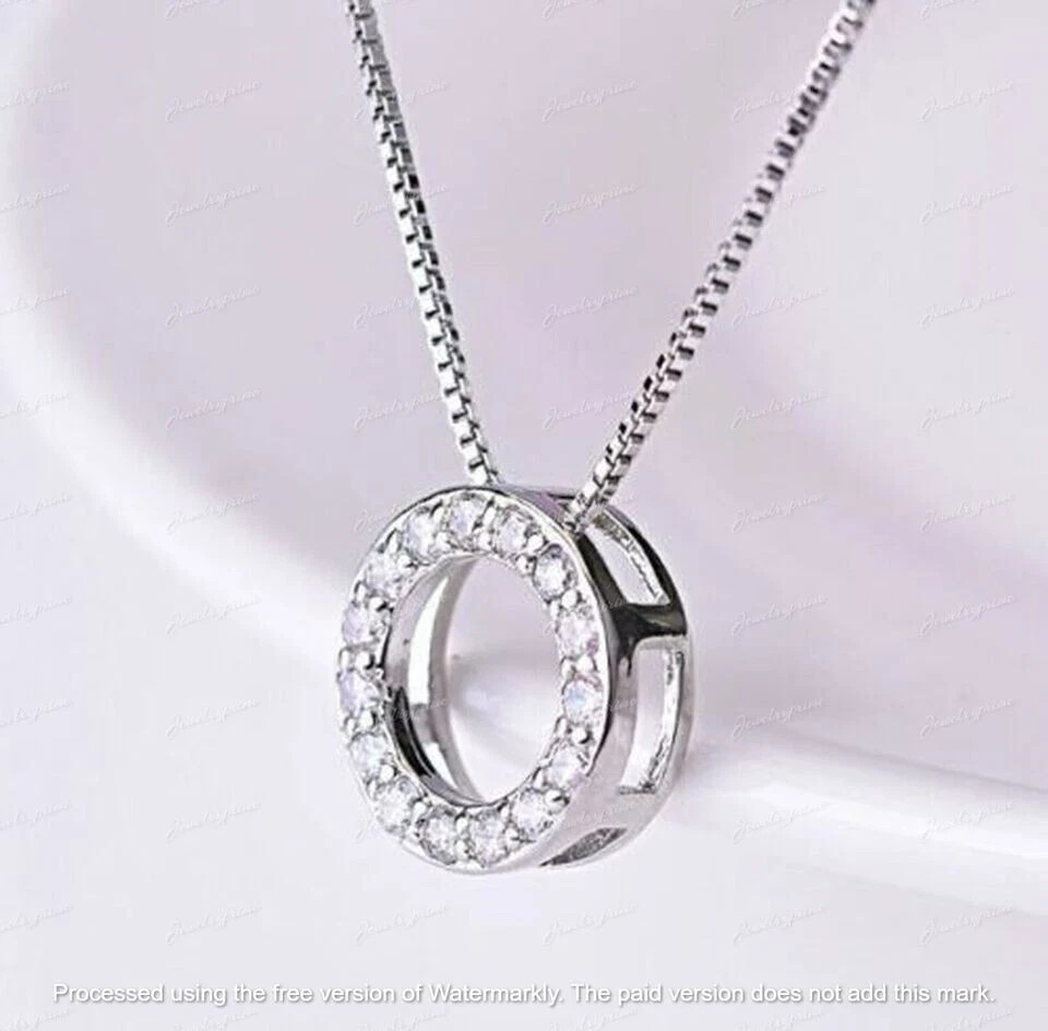 2Ct Round Cut Lab Created Diamond Necklace Circle Pendant 14k White Gold Finish