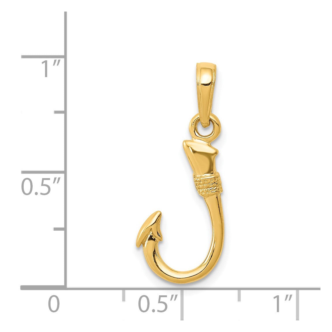 14k Yellow Gold 3D Fish Hook Pendant