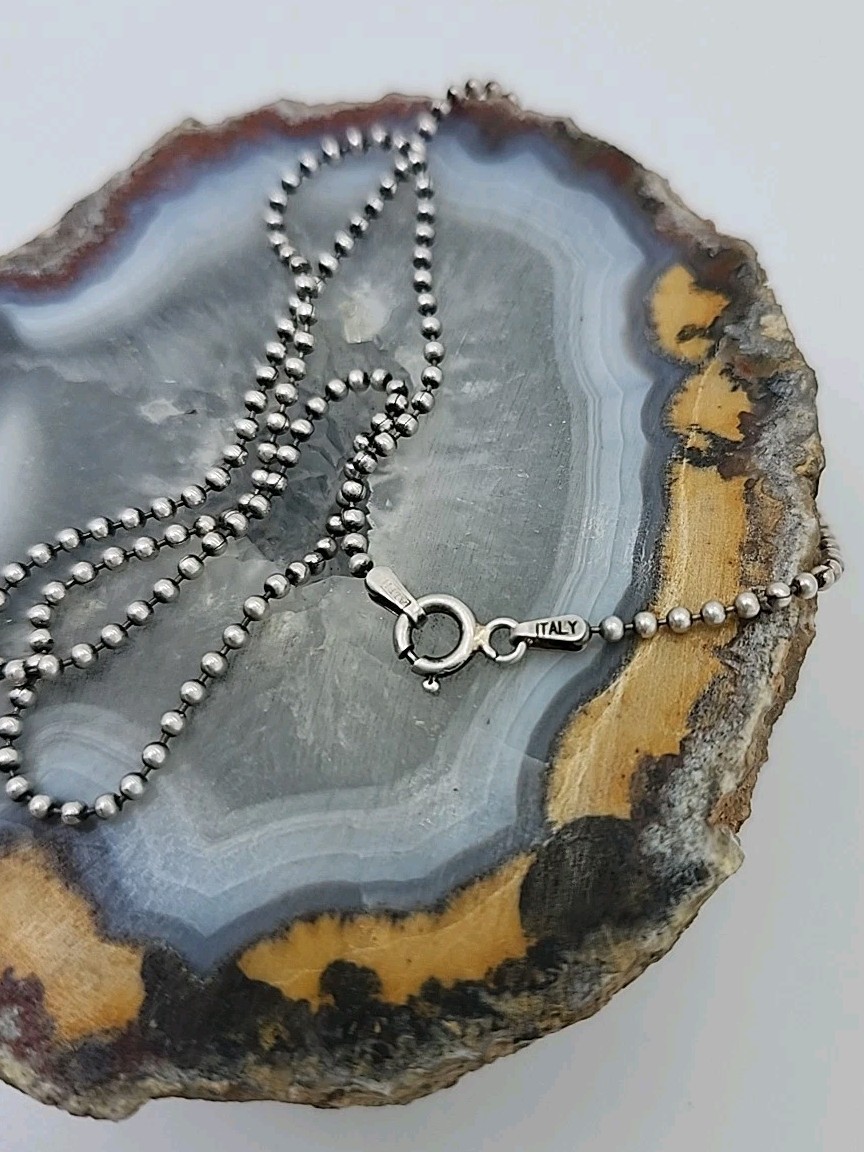 925 Sterling Silver Necklace ALFI Italy 2mm Round Bead ID Link Ball Chain 16″