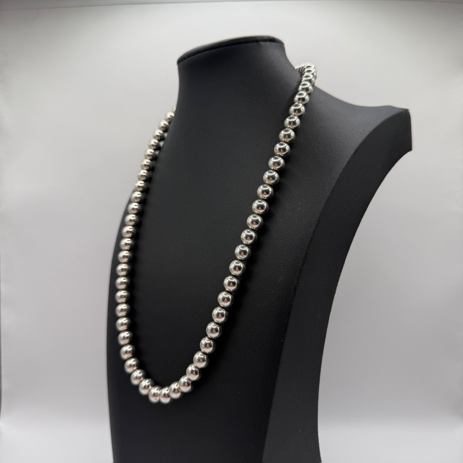 Sterling Silver 925 Round Ball Beaded 20″ Necklace 9mm Marked Heavy 28g Lobster