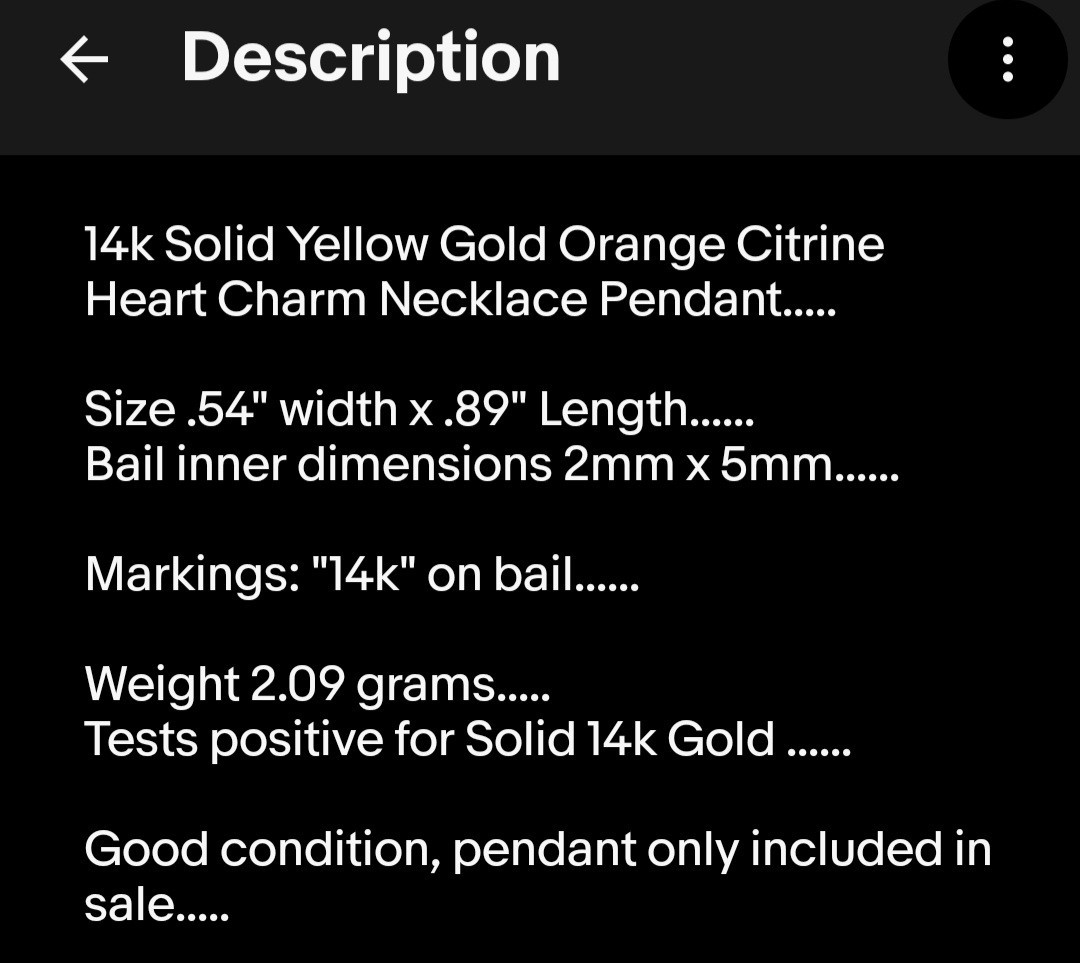 14k Solid Yellow Gold Orange Citrine Heart Charm Necklace Pendant 2grams