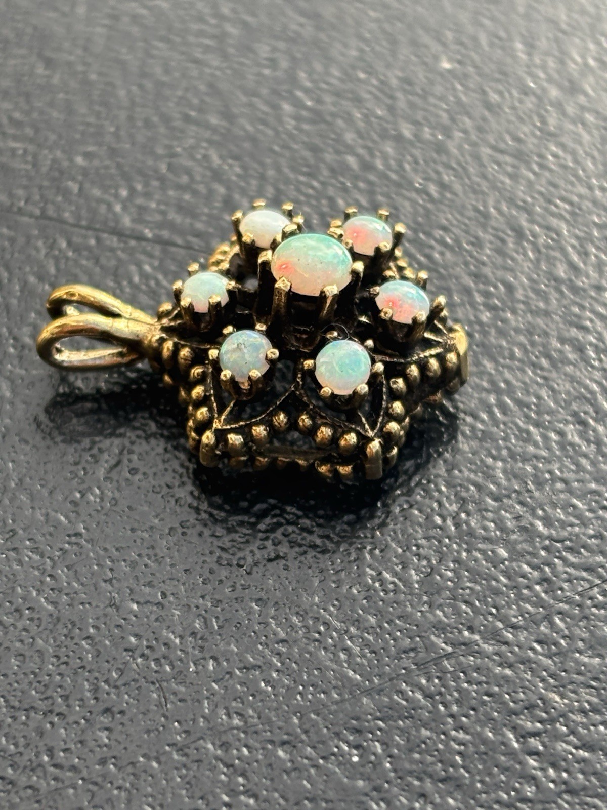 14K Australian Opal Pendant Opal Cluster, Flowers 7 Necklace , Vintage
